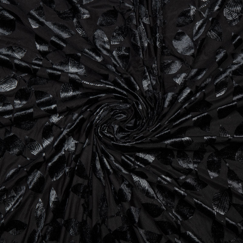 Black Leaf Pattern Brasso Fabric