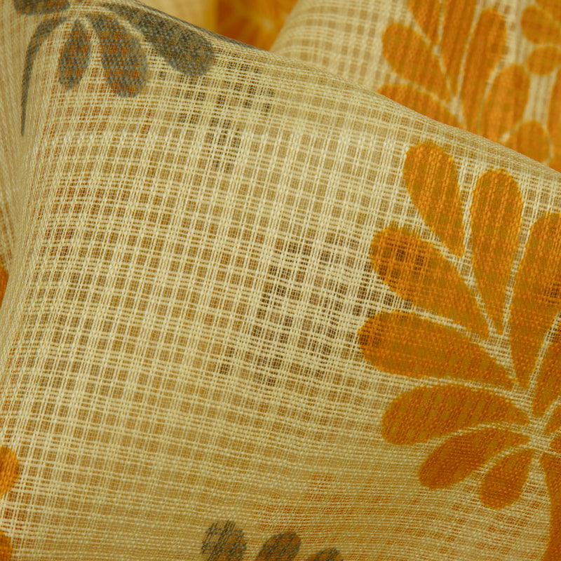 Yellow Floral Pattern Kota Doria Fabric