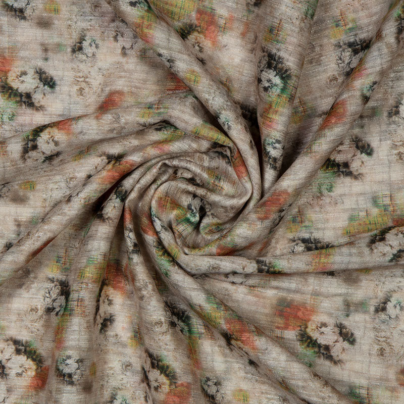 Green Silk Fabric With Abstract Print