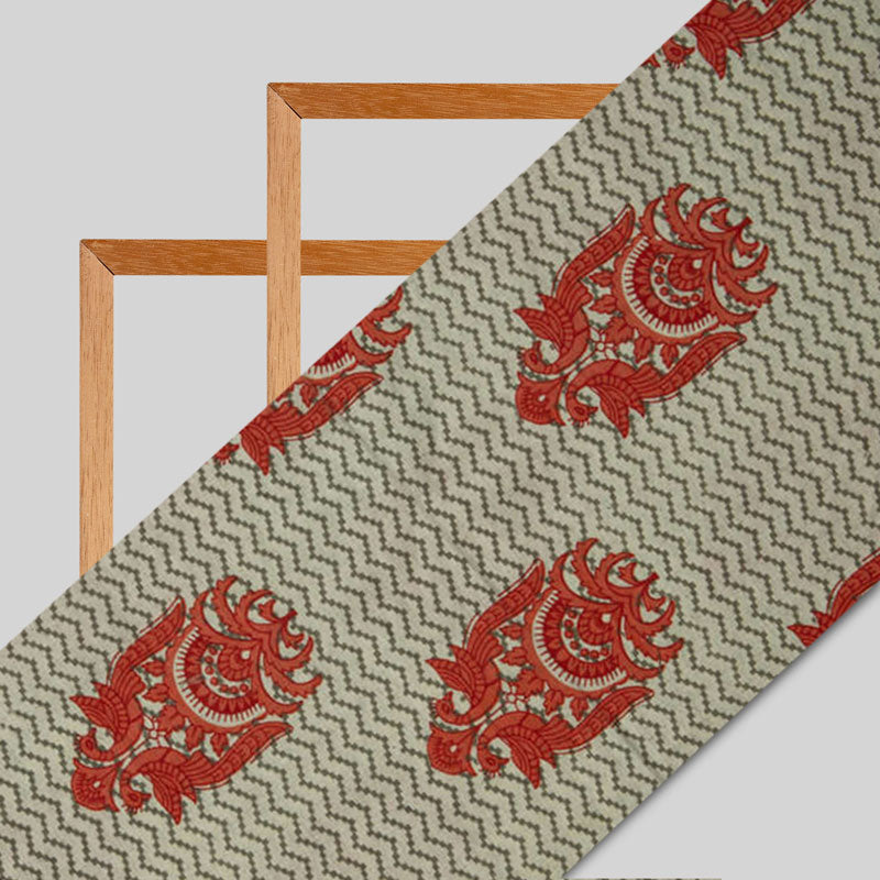 Cream Chevron Pattern Cotton Fabric