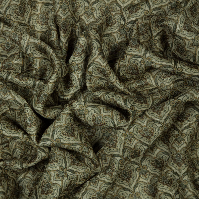 Green Silk Fabric With Ethnic Print