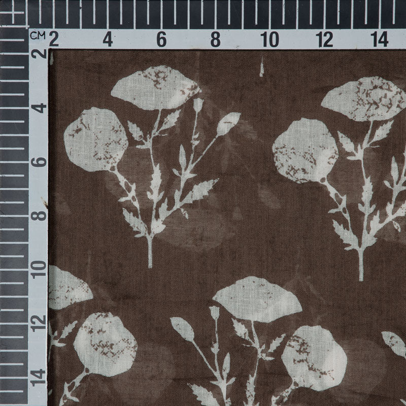 Brown Base With White Mughal Floral Pattern Mulmul Fabric
