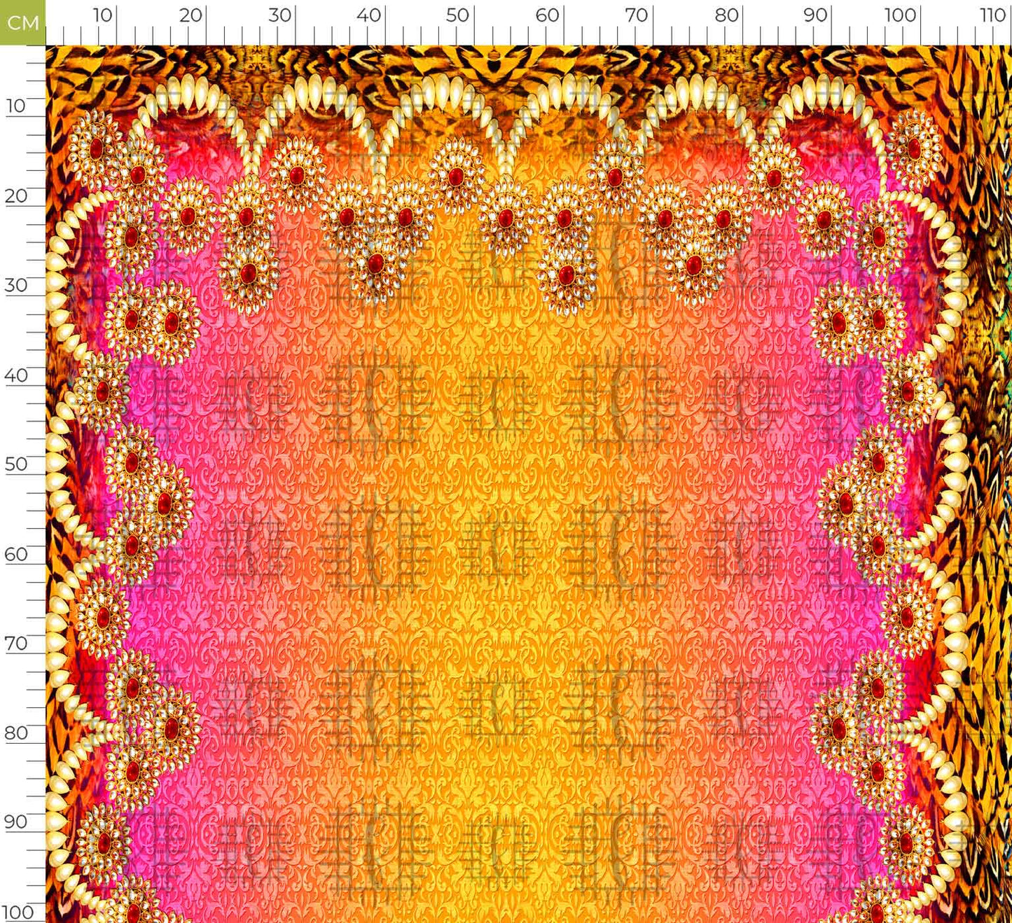 Orange And Pink Abstract Pattern Unstitched Georgette Kaftan