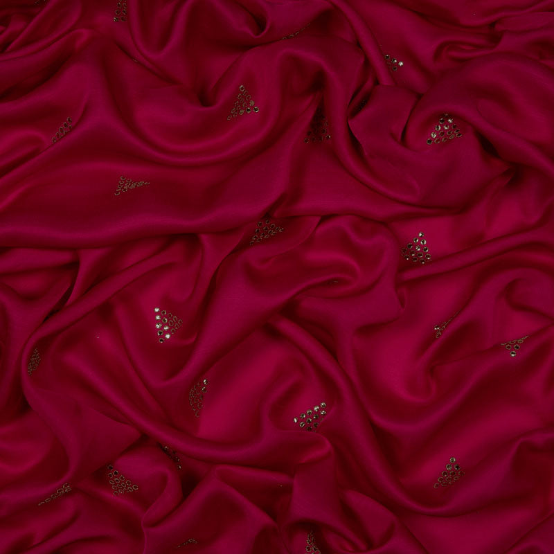 Dark Pink Geometric Pattern Premium Mukkaish Work Modal Satin Fabric