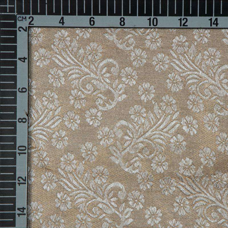 Beige Floral Pattern Jacquard Tussar Silk Fabric