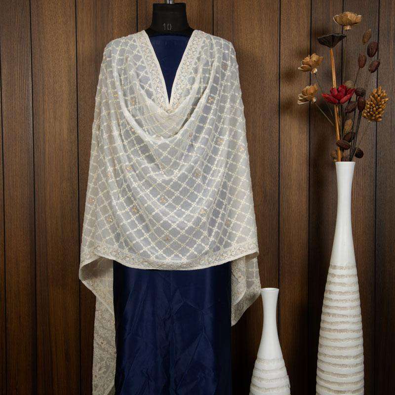 White Ethnic Pattern Georgette Dupatta