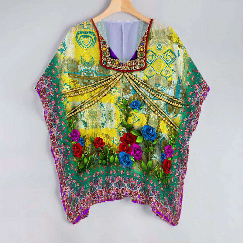 Butter Yellow And Red Floral Pattern Unstitched Georgette Kaftan