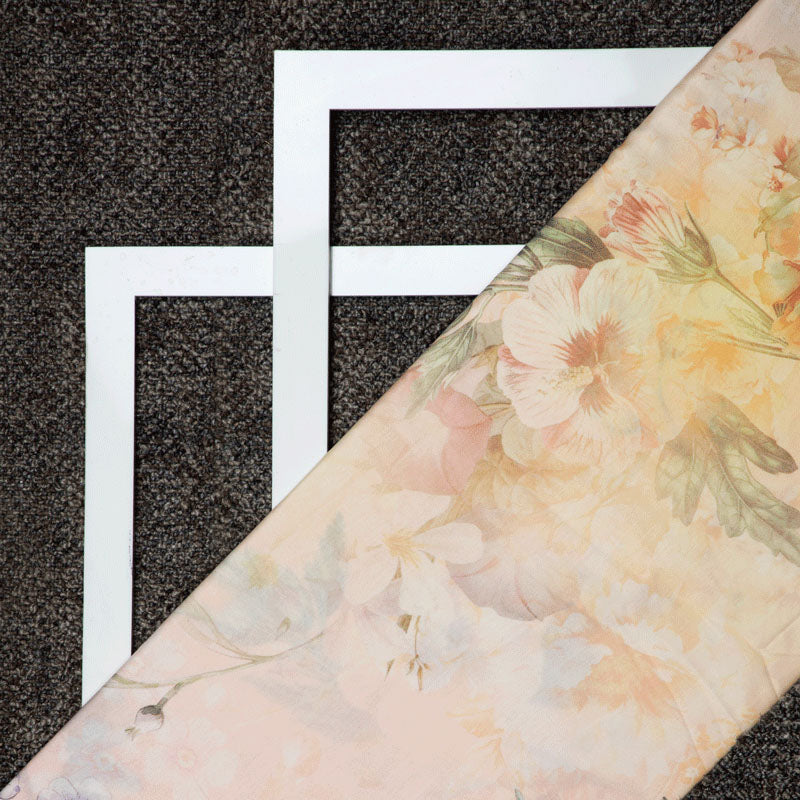 Pastel Peach Digital Print Floral Satin Fabric