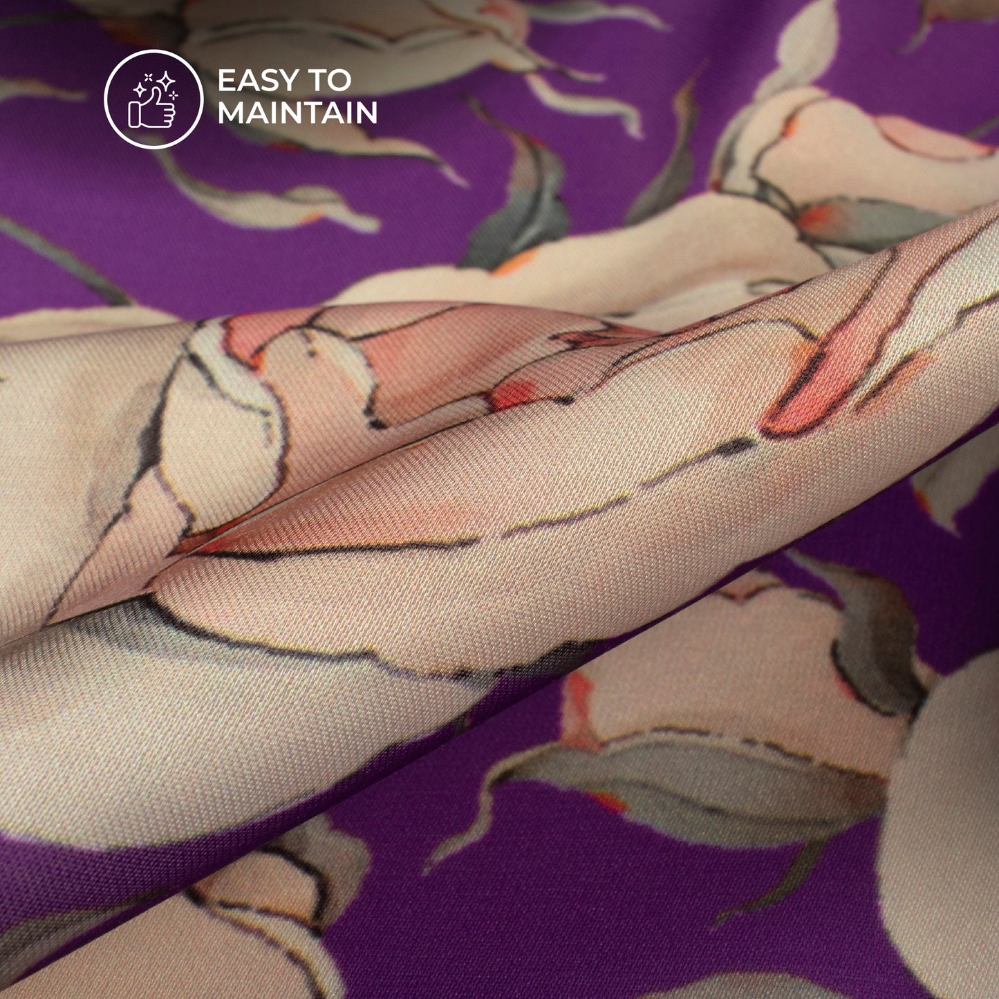 Purple Floral Digital Print Modal Satin Fabric