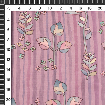 Lavender Purple Floral Digital Print Chiffon Satin Fabric