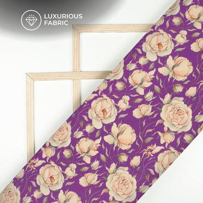 Purple Floral Digital Print Modal Satin Fabric