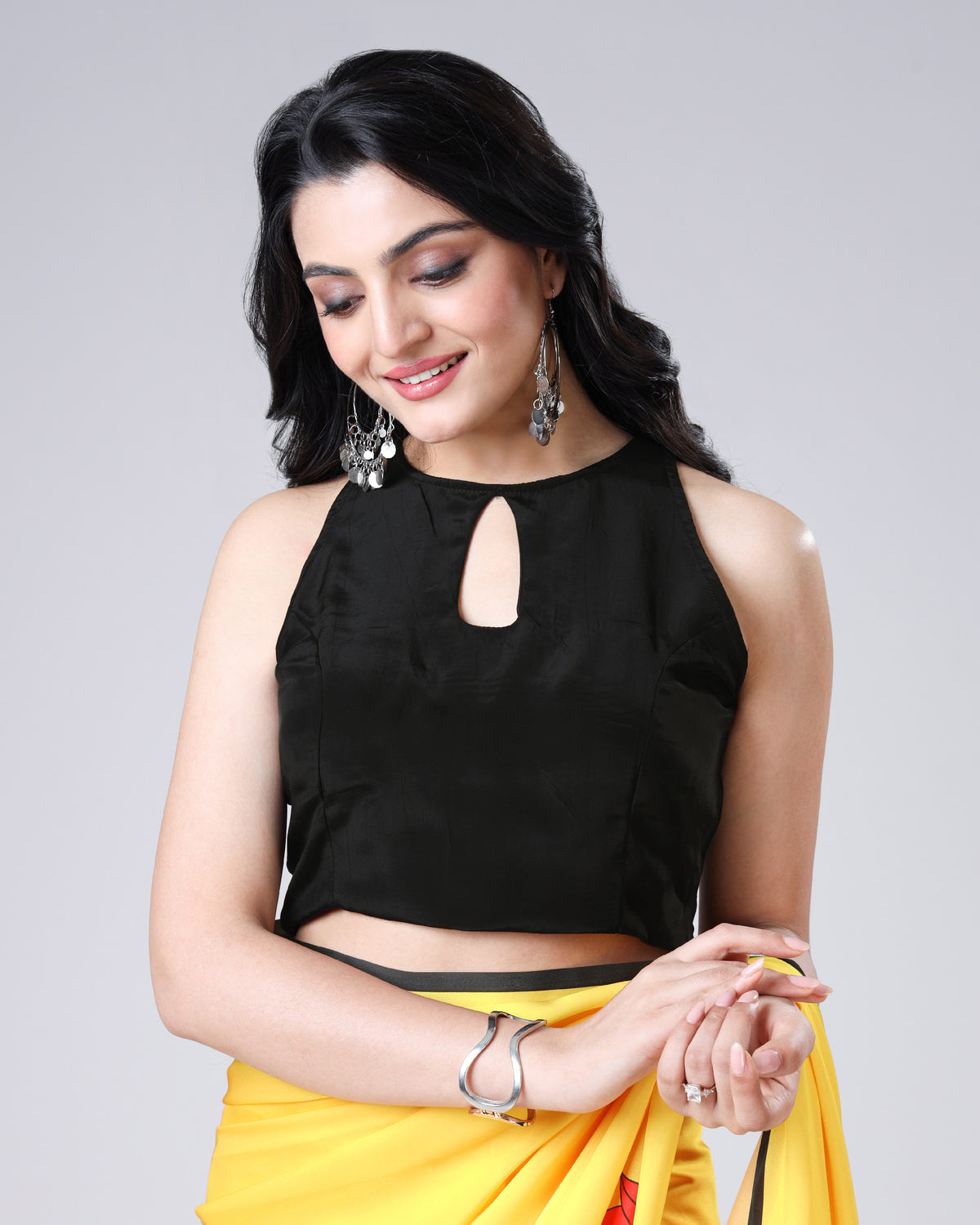 Black Key Hole Neck Sleeveless Blouse