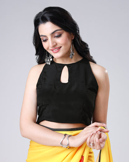 Black Key Hole Neck Sleeveless Blouse