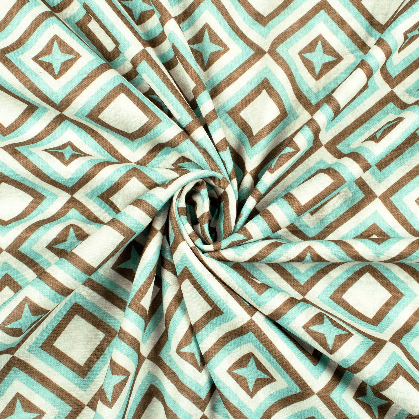 Tiffany Blue Geometric Digital Print Poly Glazed Cotton Fabric