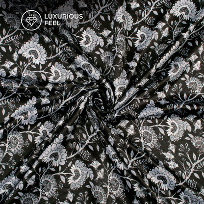 Stylish Floral Digital Print Lush Satin Fabric