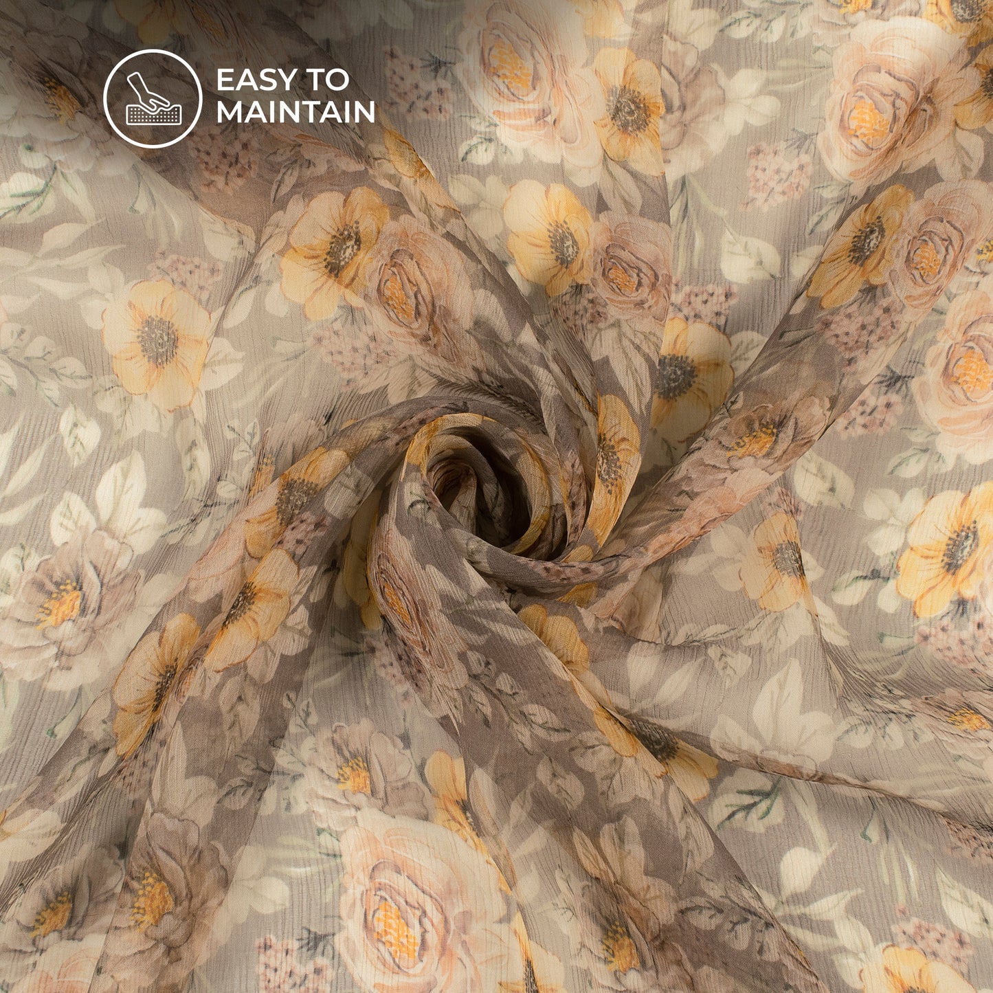 Garden Delight: Floral Digital Print Bemberg Chiffon Fabric