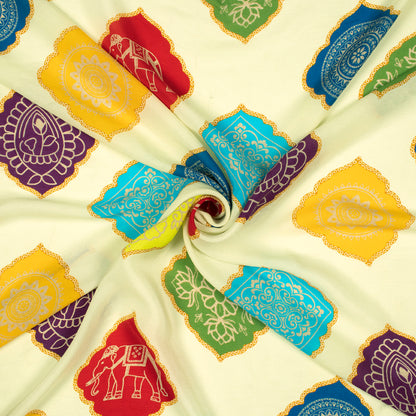 Trendy Ethnic Digital Print  Viscose Natural Crepe Fabric