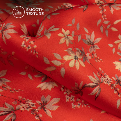 Scarlet Red Floral Digital Print Georgette Satin Fabric