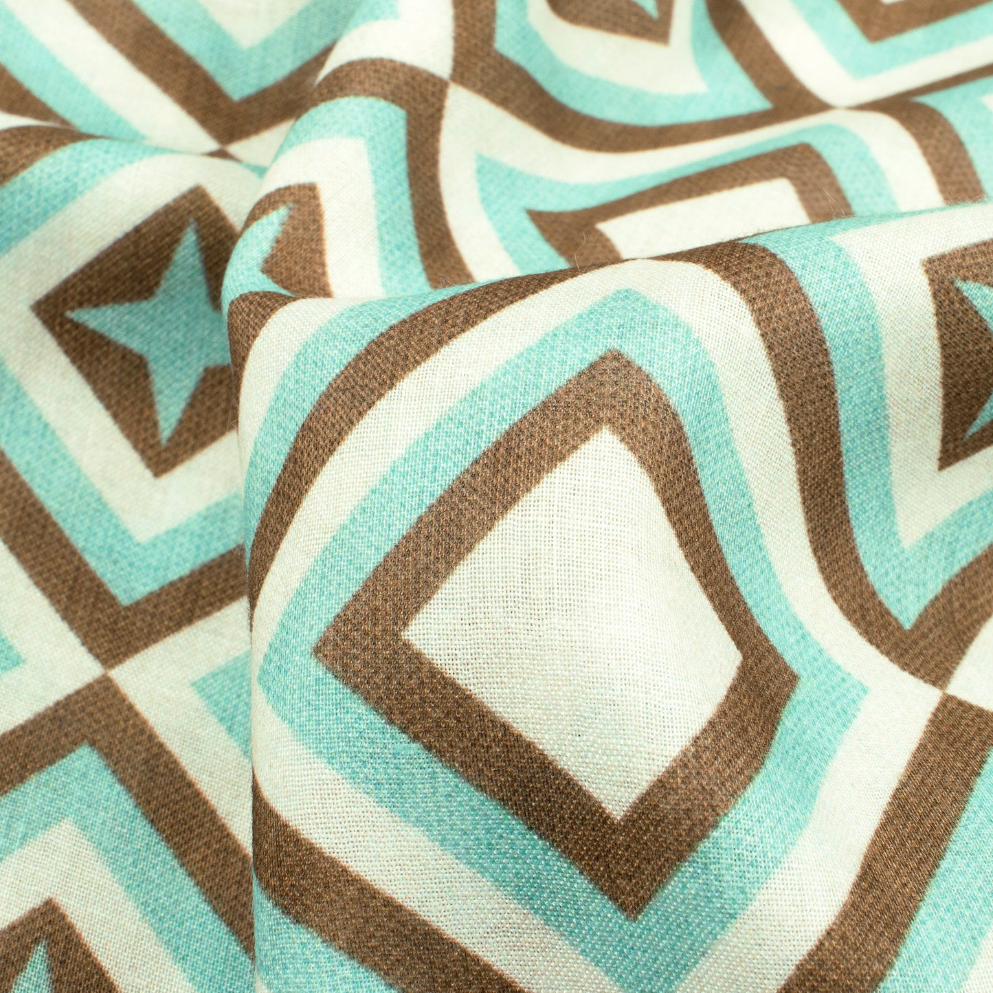 Tiffany Blue Geometric Digital Print Poly Glazed Cotton Fabric