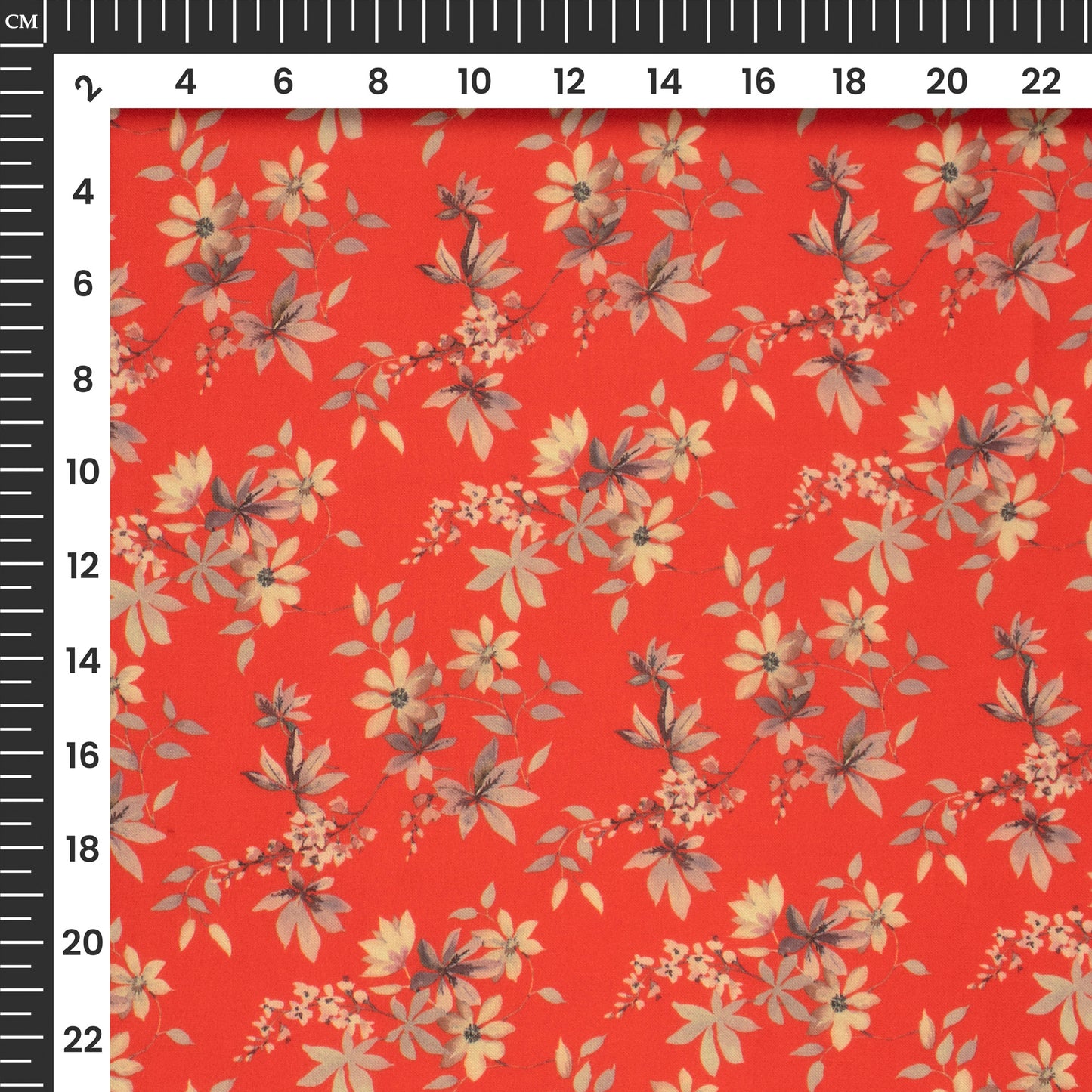 Scarlet Red Floral Digital Print Georgette Satin Fabric