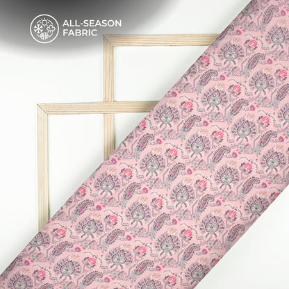 Pink Paisley Digital Print Chiffon Satin Fabric