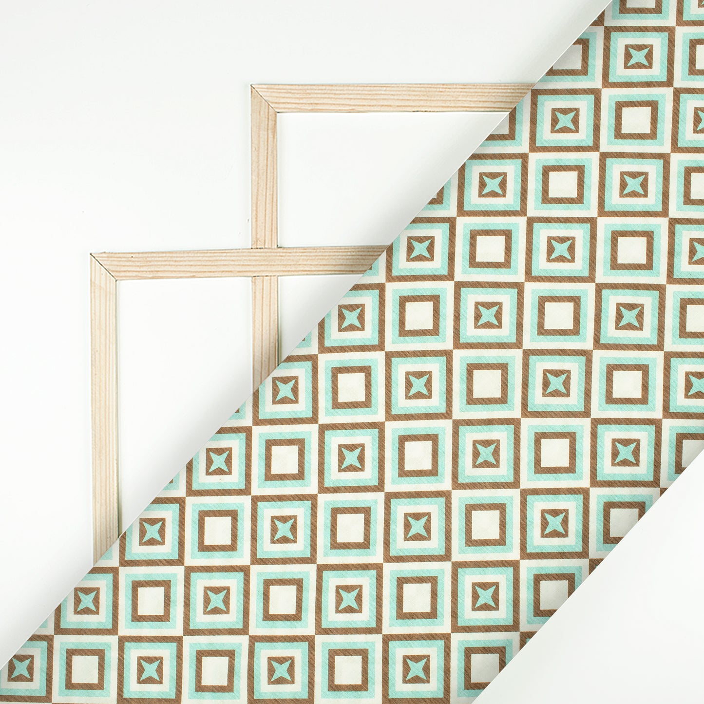 Tiffany Blue Geometric Digital Print Poly Glazed Cotton Fabric