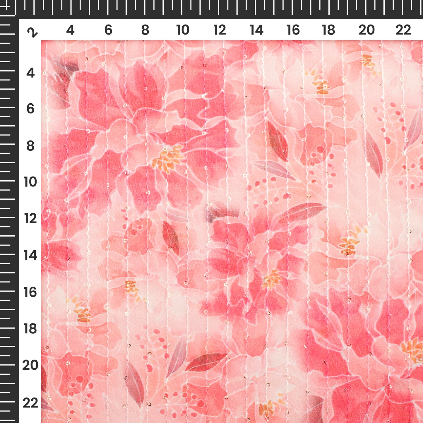 Attractive Pink Floral Digital Print Sequins Premium Georgette Fabric