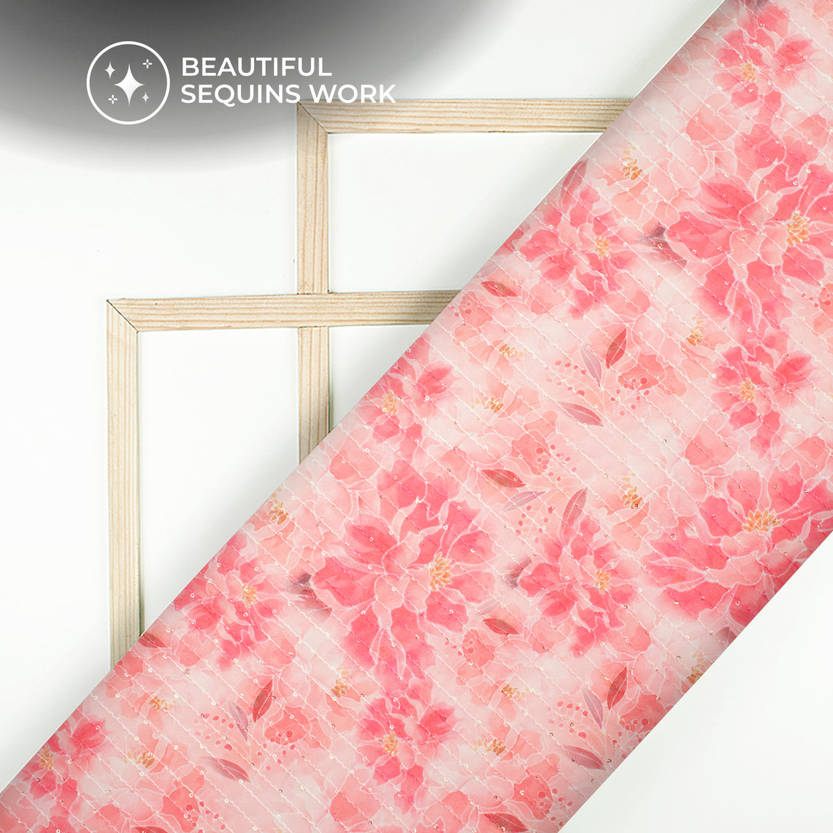 Attractive Pink Floral Digital Print Sequins Premium Georgette Fabric