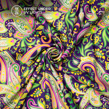 Neon Twilight Paisley Digital Print Rayon Fabric
