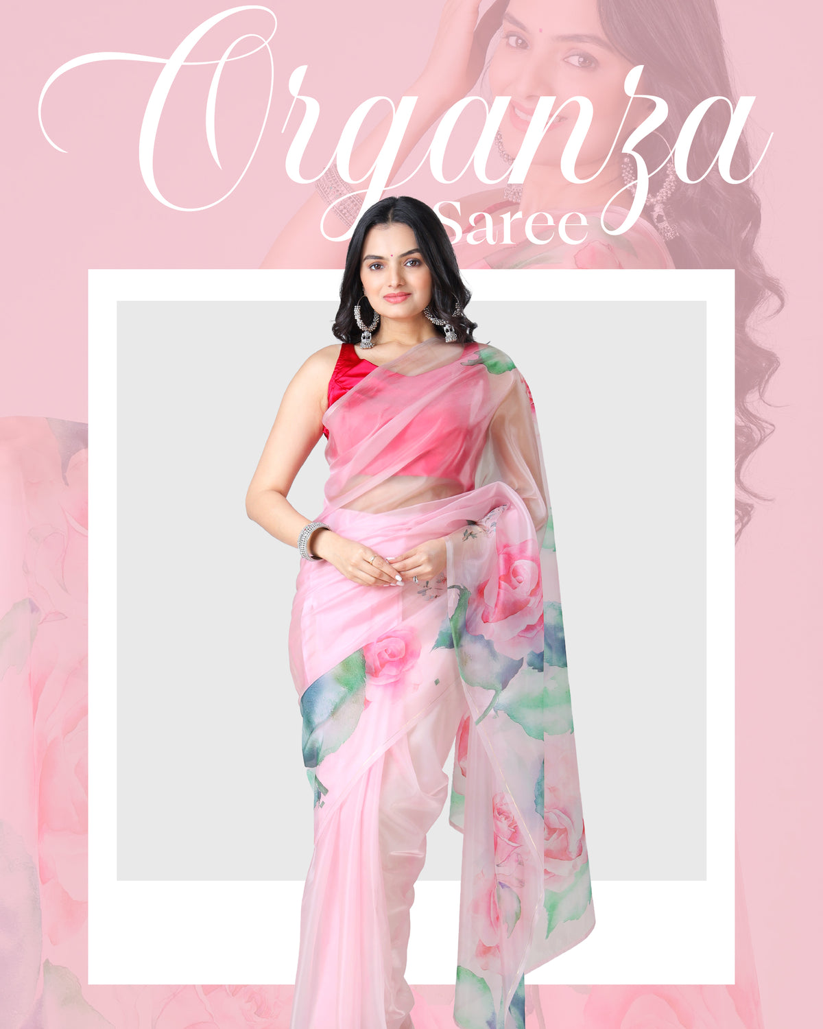 Set of 5 Floral Designer Organza Sarees Catalogue