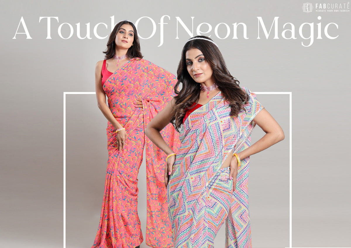 Electric Neon Georgette Sarees Catalogue Fir Wholesale - Set of 5 Sarees