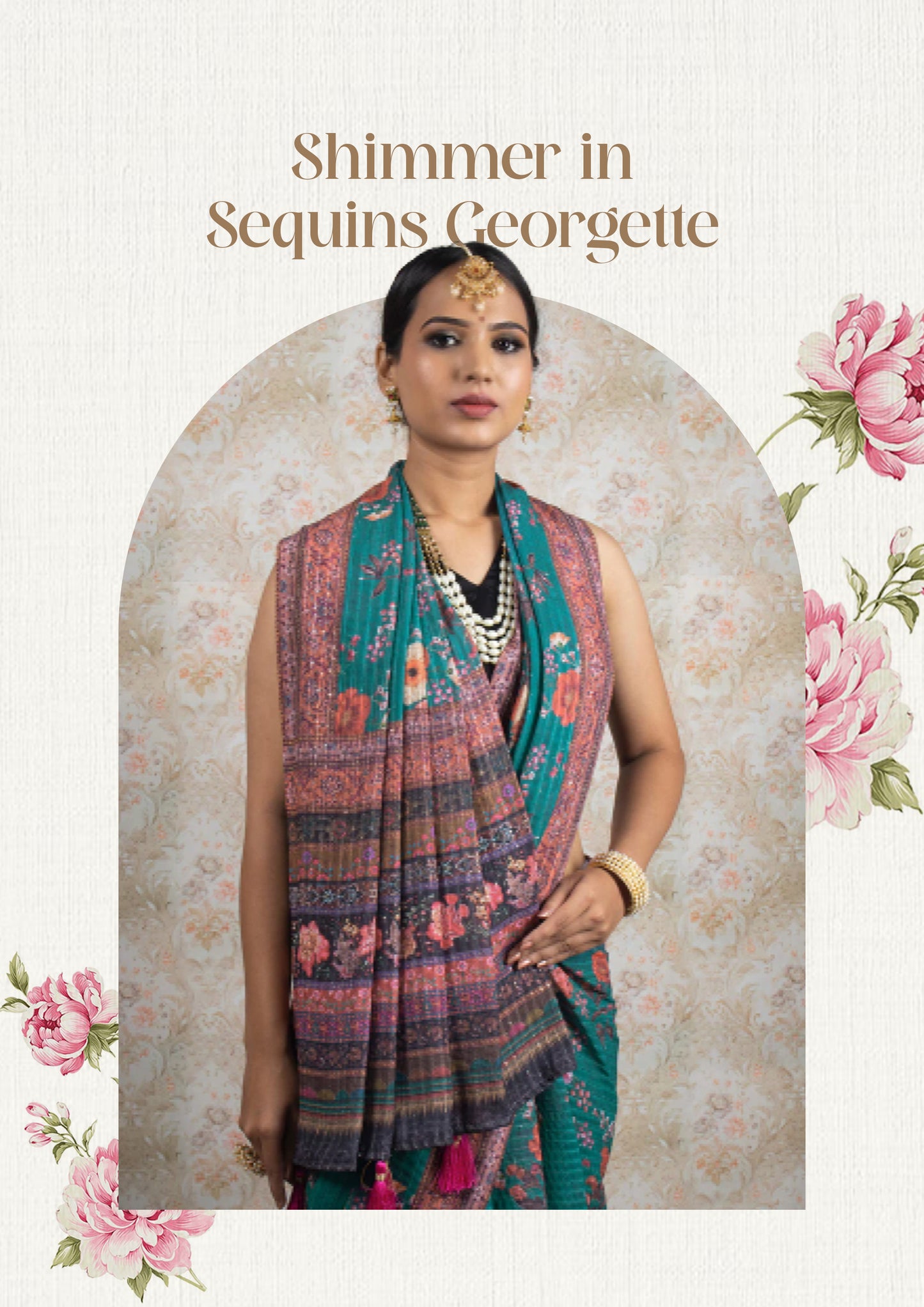 Sequins Luxe Georgette Saree Catalogue For Wholesale - Set of 5 Sarees