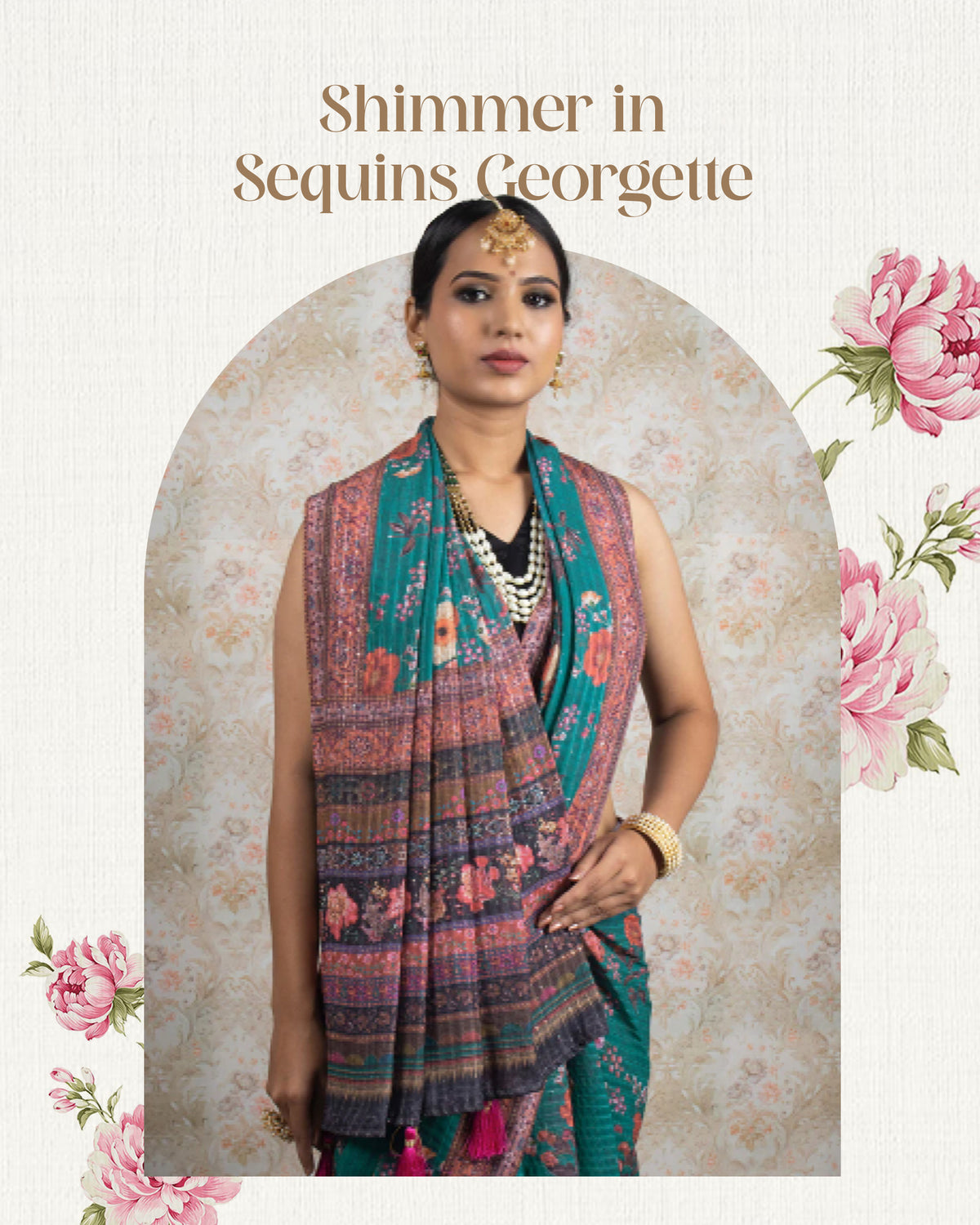 Sequins Luxe Georgette Saree Catalogue For Wholesale - Set of 5 Sarees