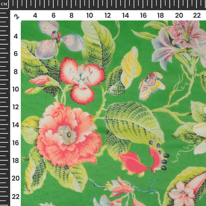 Green And Red Floral Pure Organza Fabric