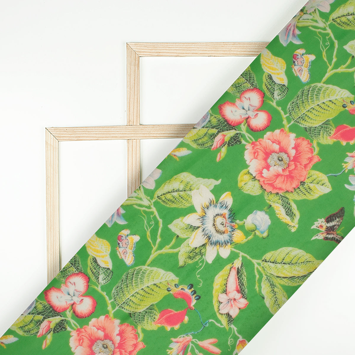 Green And Red Floral Pure Organza Fabric