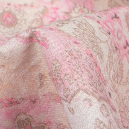 Blush Pink And Beige Floral Digital Print Cotton Cambric Fabric