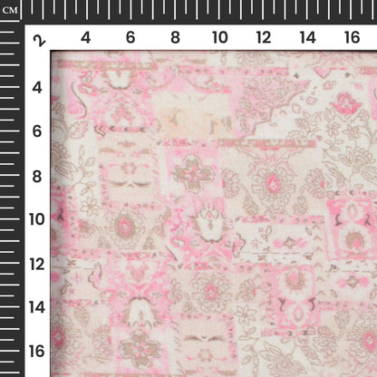 Blush Pink And Beige Floral Digital Print Cotton Cambric Fabric