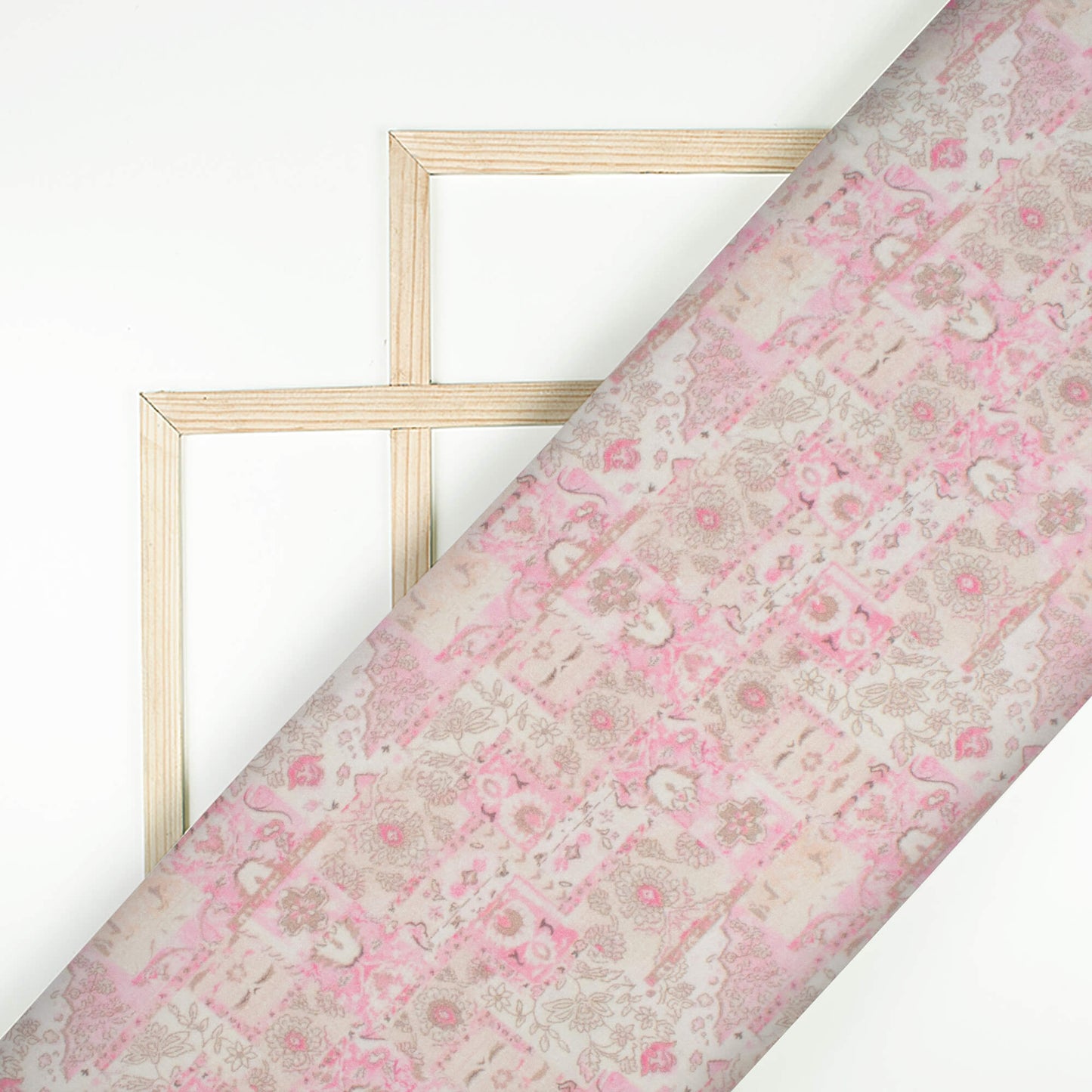 Blush Pink And Beige Floral Digital Print Cotton Cambric Fabric
