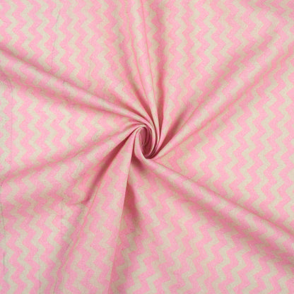 Blush Pink And Beige Chevron Digital Print Cotton Cambric Fabric