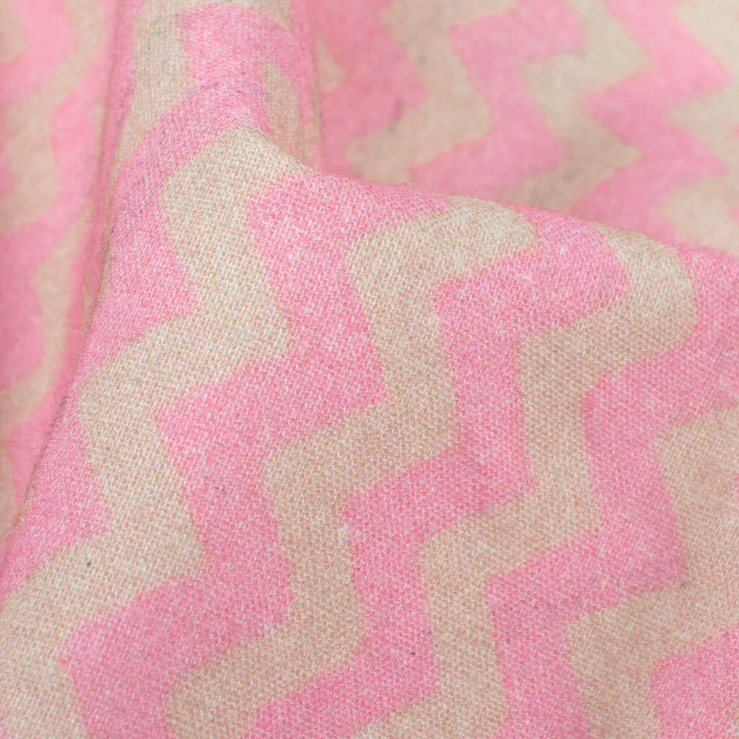 Blush Pink And Beige Chevron Digital Print Cotton Cambric Fabric