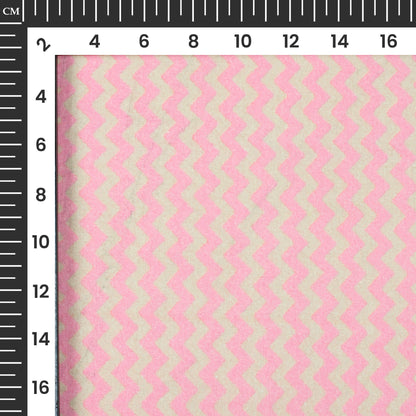 Blush Pink And Beige Chevron Digital Print Cotton Cambric Fabric