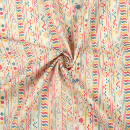 Oyster Beige And Red Stripes Digital Print Cotton Cambric Fabric