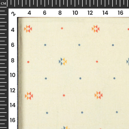 Ivory Cream And Red Geometric Digital Print Cotton Cambric Fabric