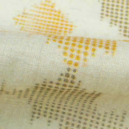 Ivory Cream And Green Abstract Digital Print Cotton Cambric Fabric