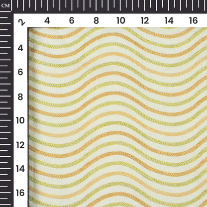 Moss Green And Cream Leheriya Digital Print Cotton Cambric Fabric