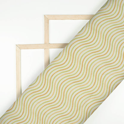Moss Green And Cream Leheriya Digital Print Cotton Cambric Fabric