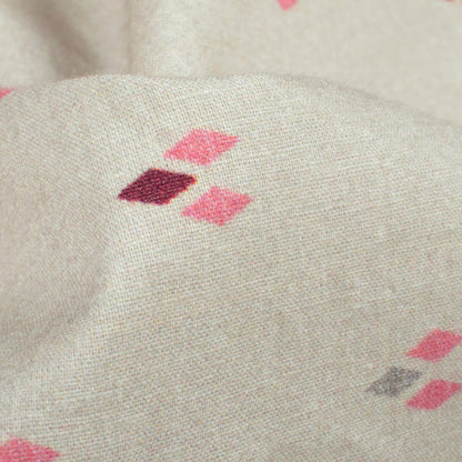 Ecru Beige And Pink Geometric Digital Print Cotton Cambric Fabric