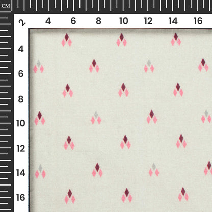 Ecru Beige And Pink Geometric Digital Print Cotton Cambric Fabric