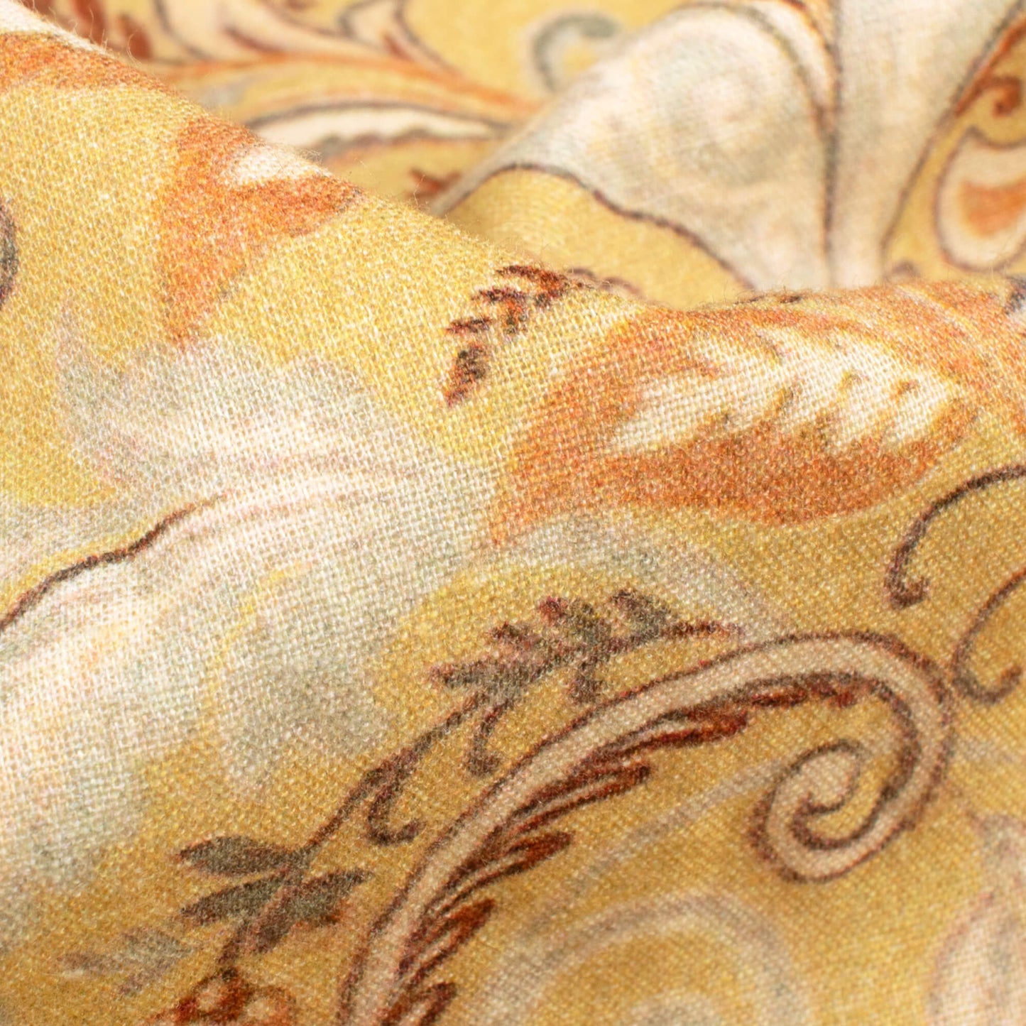 Dijon Yellow And Brown Floral Digital Print Cotton Cambric Fabric