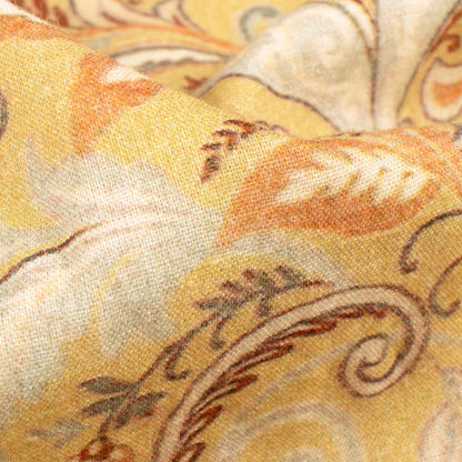 Dijon Yellow And Brown Floral Digital Print Cotton Cambric Fabric